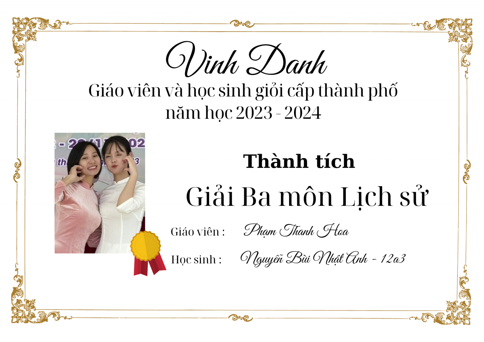 VINH DANH GIÁO VIÊN VÀ HỌC SINH  CÓ THÀNH TÍCH TRONG KỲ THI HỌC SINH GIỎI CẤP THÀNH PHỐ, NĂM HỌC 2023 - 2024